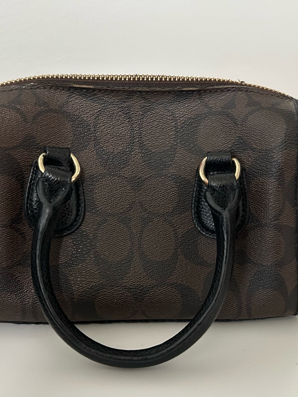 Coach Dark Brown Signature Mini Satchel with Black Handles - Picture 4 of 5